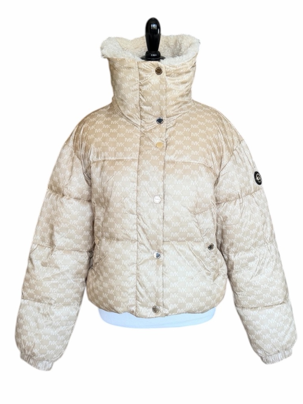 MICHAEL KORS Khaki Logo Gold Puffer Coat - Picture 5 of 11